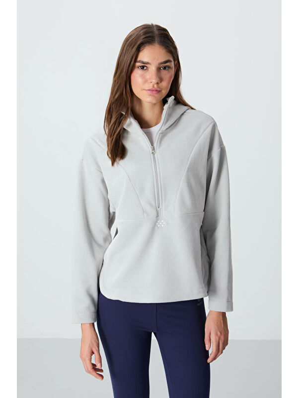 Tommylife Taş Kalın Yumuşak Dokulu Kapüşonlu Oversize Nakışlı Polar Kadın Sweatshirt  97286