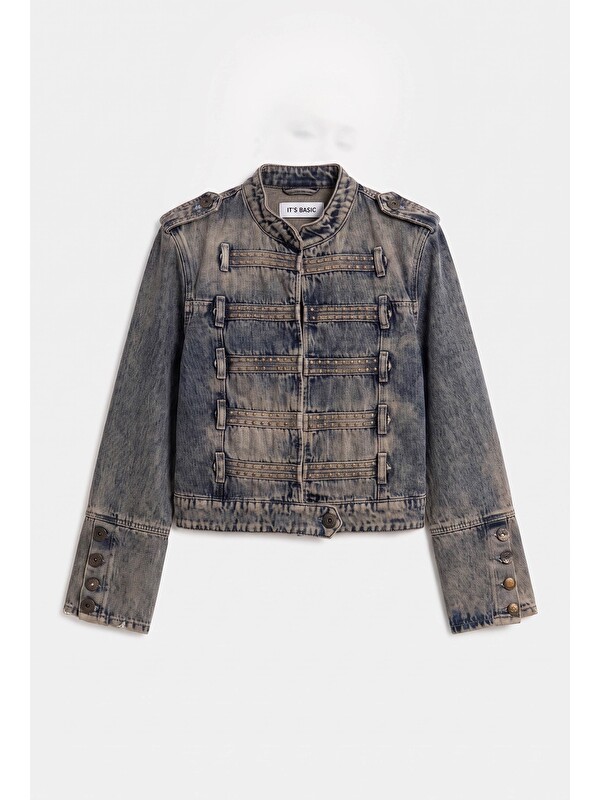 It's Basic Kadın T.Kot 4w6-32 Kemer Boy Napolyon Stil Özel Tasarım Denim Ceket