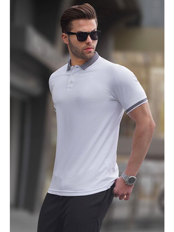 Madmext Beyaz Regular Fit Erkek Polo Yaka Tişört 6105