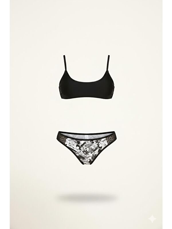 C&City Bitişik Üçgen Bikini Takım 3112 Siyah/Beyaz