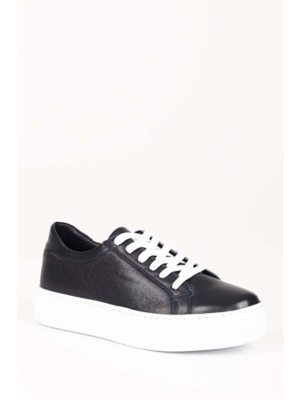 Hakiki Deri Yuvarlak Burun Dolgu Taban Bağcıklı Kadın Sneaker 24240 - Görsel 6