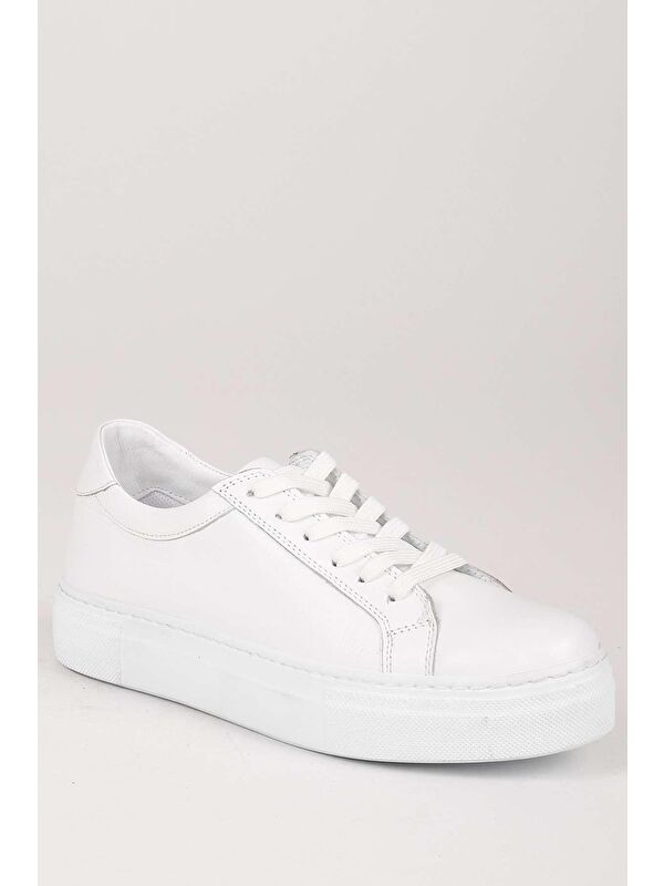 Hakiki Deri Yuvarlak Burun Dolgu Taban Bağcıklı Kadın Sneaker 24240 - Görsel 6