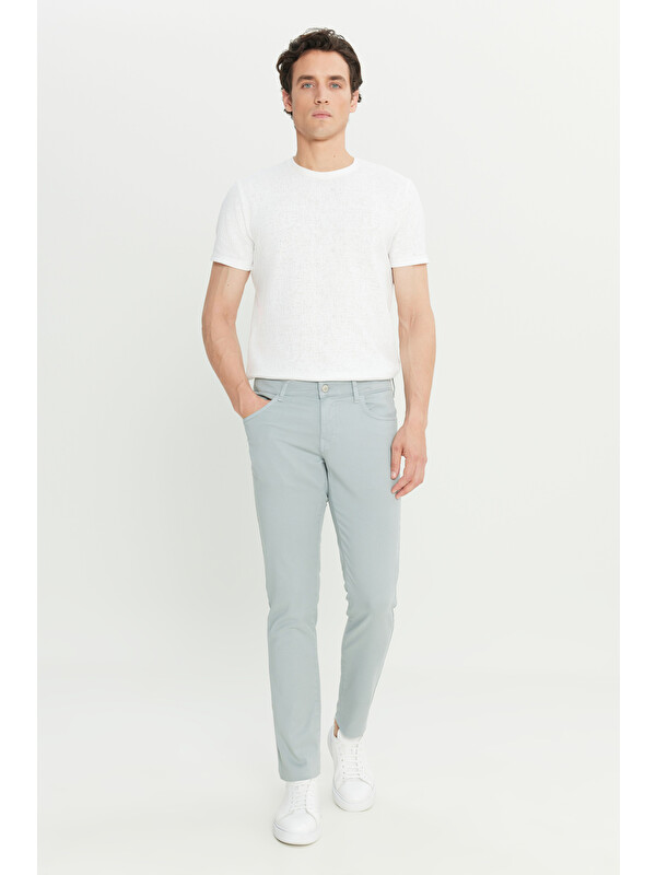 Altınyıldız Classics Erkek Mavi-Gri Pamuklu Slim Fit Dar Kesim Diagonal Desenli 5 Cep Casual Pantolon