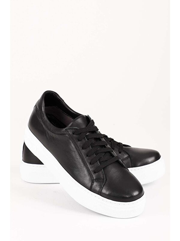 Hakiki Deri Yuvarlak Burun Dolgu Taban Bağcıklı Kadın Sneaker 24240 - Görsel 3