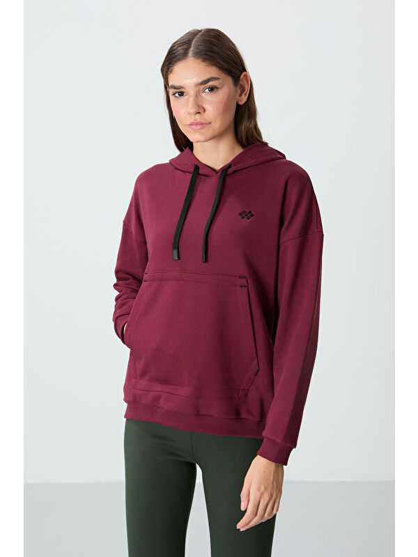 Tommylife Erguvan Kompakt Pamuklu Kalın Pürüzsüz Dokulu Kapüşonlu Oversize Fit Kadın Sweatshirt   97291