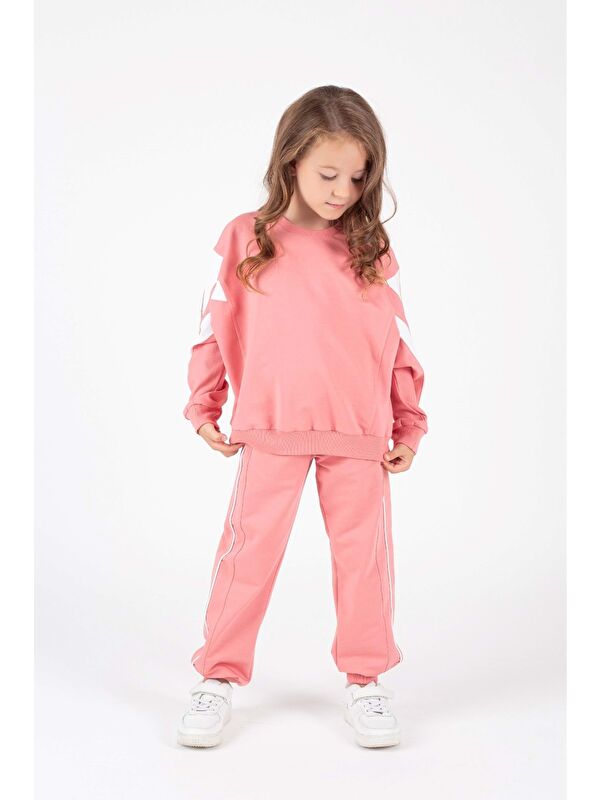 Mnk Baby & Kids Kız Çocuk Yarasa Kol Şerit Detaylı Alt-Üst Eşofman Takımı M00755