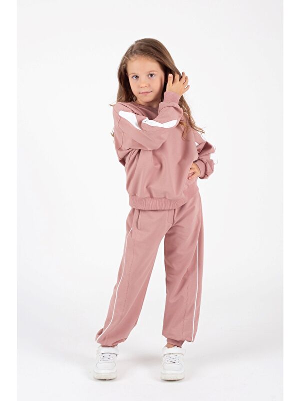 Mnk Baby & Kids Kız Çocuk Yarasa Kol Şerit Detaylı Alt-Üst Eşofman Takımı M00755