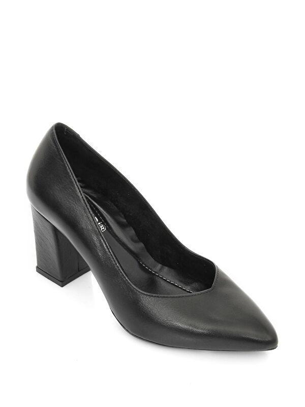 SİYAH Hakiki Deri Sivri Burun Yüksek Kalın Topuklu Kadın Ayakkabı 24171 - Görsel 6