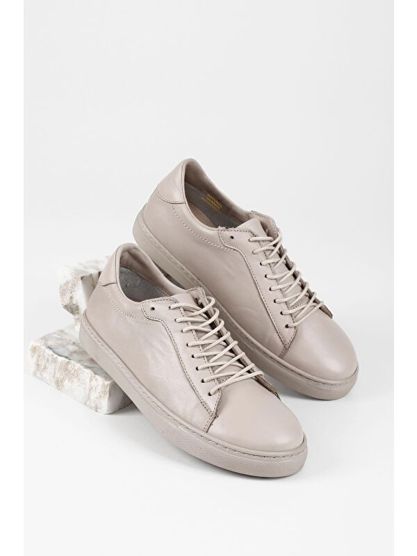 Hakiki Deri Yuvarlak Burun Bağcıklı Kadın Sneaker 24237 - Görsel 3