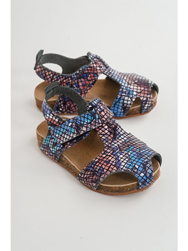 Unisex Çocuk Graffiti Deri Ortopedik Destekli Çocuk Sandalet - Görsel 3