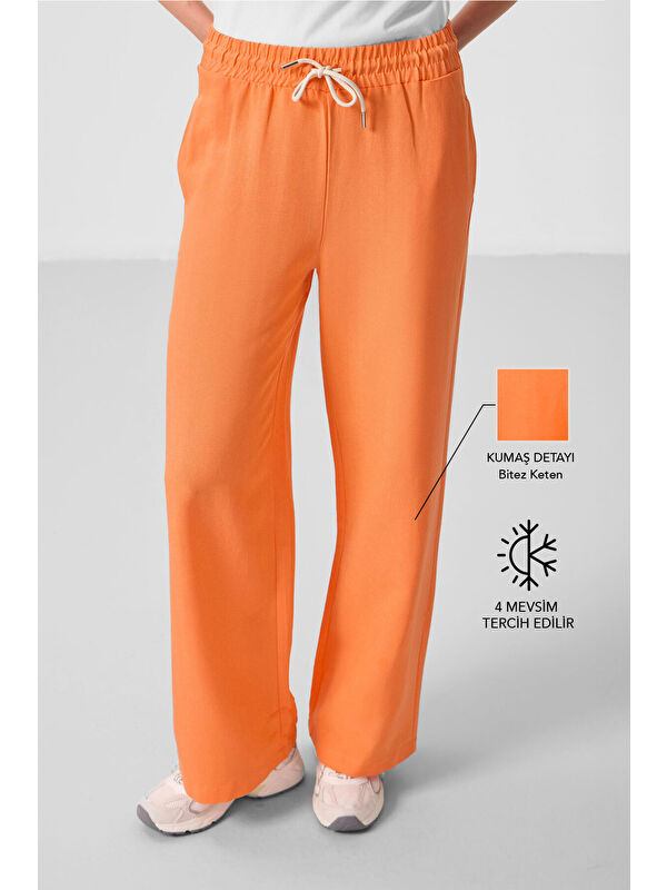 Tommylife Oranj Keten Geniş Paça Rahat Form Kadın Palazzo Pantolon - 94675