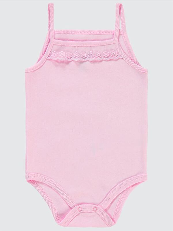 Civil Baby Penye İp Askılı Dantelli 3-9 Ay Kız Çıtçıtlı Badi - Pembe 9-12 Ay