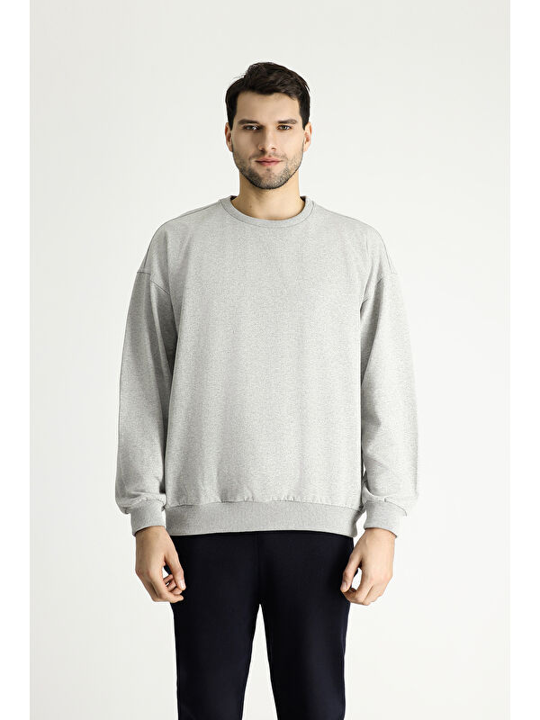 Kiğılı Bisiklet Yaka Oversize Pamuklu Sweatshirt