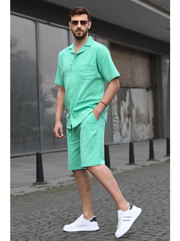 Madmext Erkek Yeşil Basic Oversize Gömlek %100 Pamuk Takımı 5588