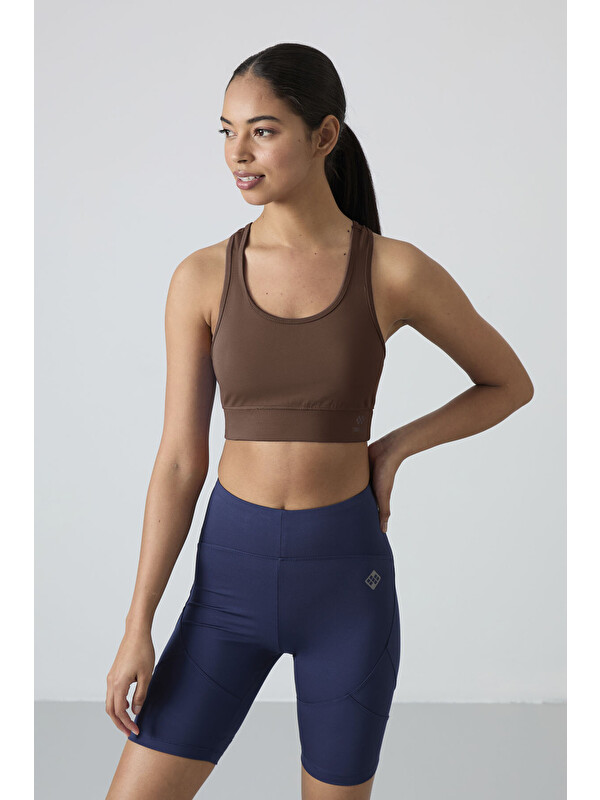 Tommylife Kahverengi Sırt Detaylı Dar Kalıp U Yaka Kadın Spor Büstiyer - 97120