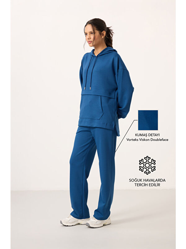 Tommylife Parlament Yumuşak Dokulu Kapüşonlu Oversize Kadın Eşofman Tunik Takım   95348