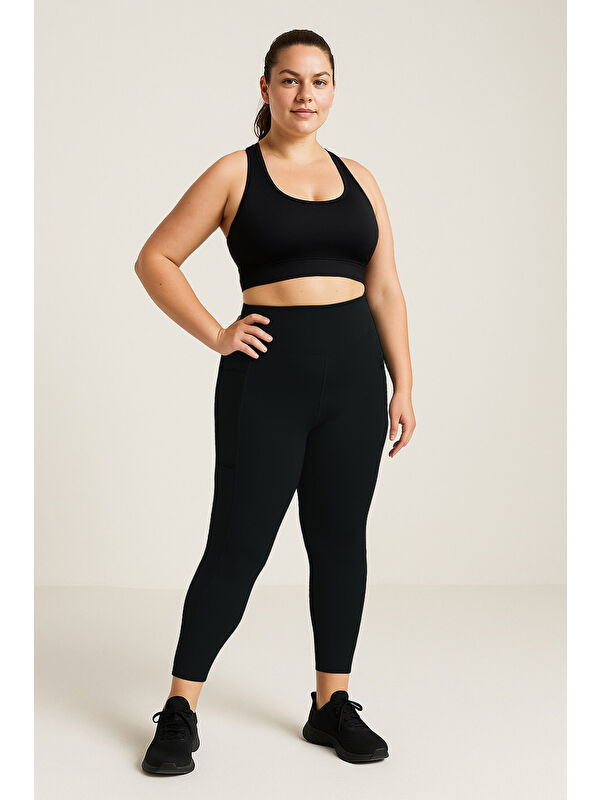 Tommylife Siyah Esnek Standart Fit Performans Battal Büyük Beden Kadın Tayt - 94652