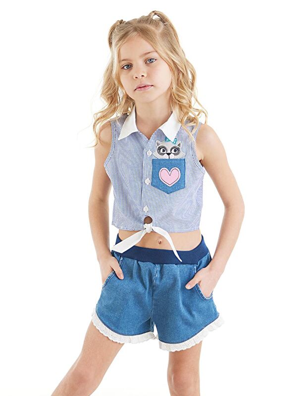 Denokids Rakun Kız Gömlek Şort Takım