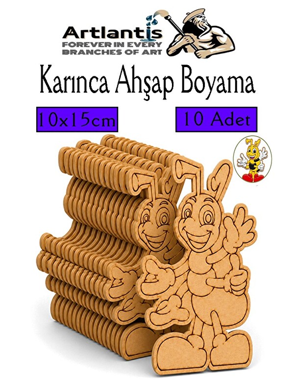 Artlantis Ahşap Boyama Böcekler 10 Adet 10x15cm Boyama Böcek Figürleri Etkinlik Çocuk Gelişim Motor Beceri