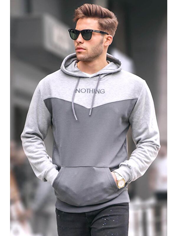 Madmext Füme Kapüşonlu Renk Bloklu Erkek Sweatshirt 6024