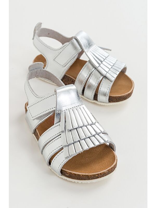 Kız Çocuk Gümüş Deri Ortopedik Destekli Çocuk Sandalet - Görsel 3