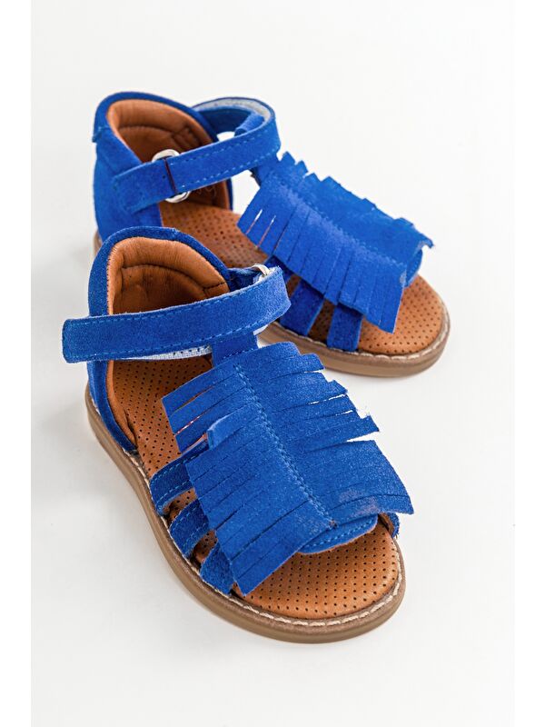 Kız Çocuk Saks Mavi Deri Ortopedik Destekli Çocuk Sandalet - Görsel 3