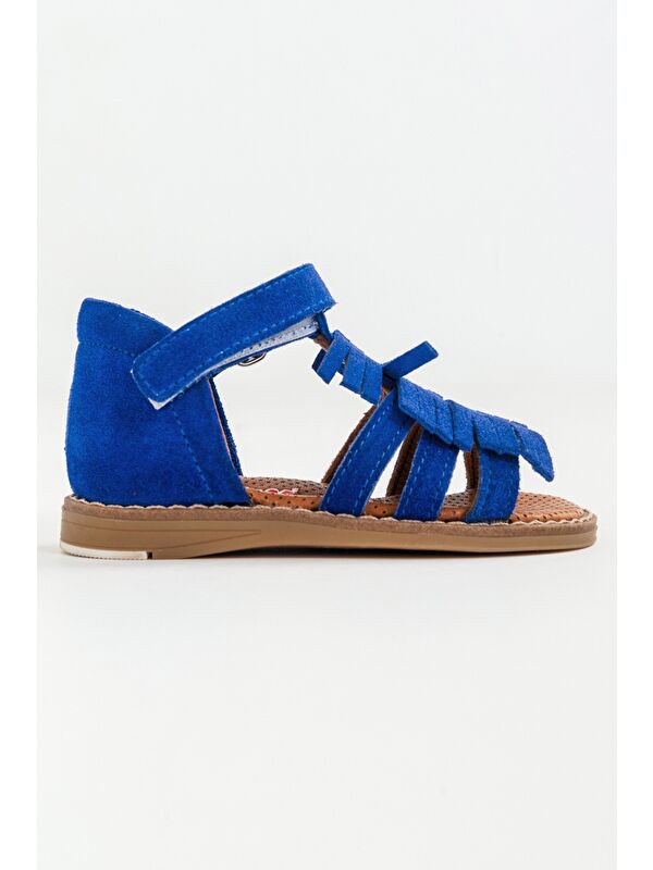 Kız Çocuk Saks Mavi Deri Ortopedik Destekli Çocuk Sandalet - Görsel 5