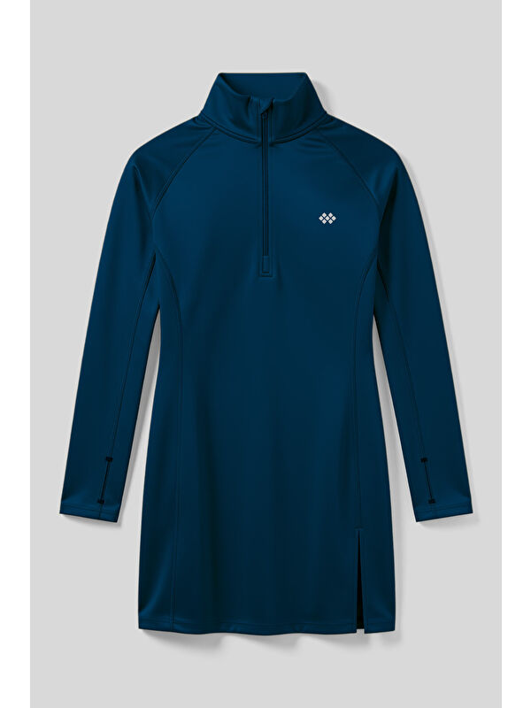Tommylife İndigo Yarım Fermuarlı Dik Yaka Standart Kalıp Kadın Sporcu Tunik - 97309