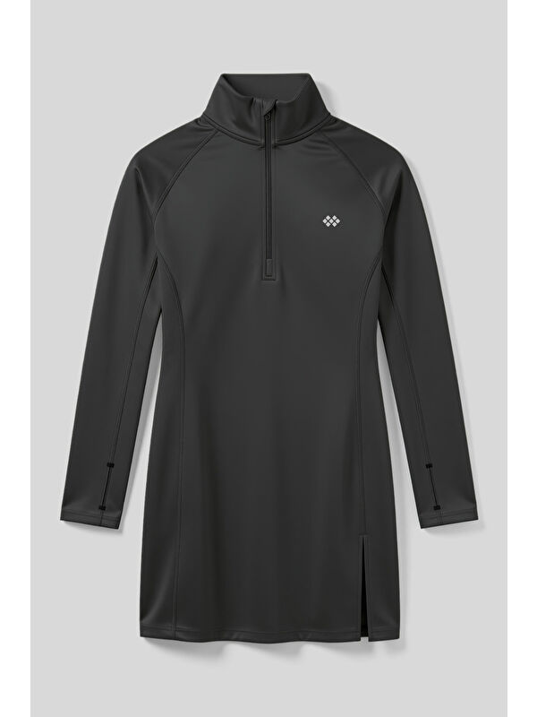 Tommylife Antrasit Yarım Fermuarlı Dik Yaka Standart Kalıp Kadın Sporcu Tunik - 97309