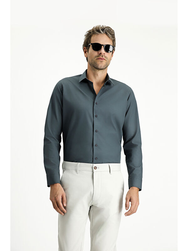 Kiğılı Uzun Kol Slim Fit Dar Kesim Pamuk Klasik %100 Pamuk Gömlek