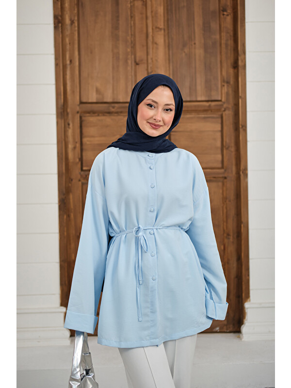 Locco Moda Kadın Duble Kol Yırtmaçlı Gömlek Açık Mavi