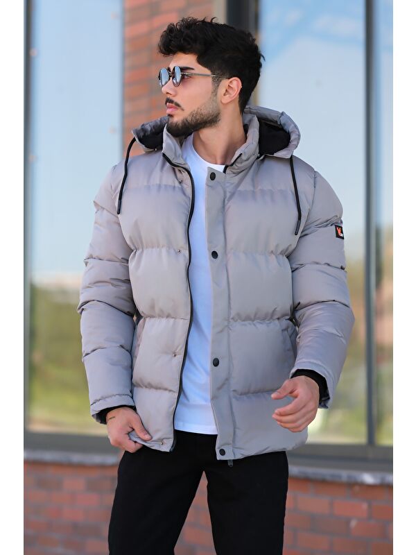 Stilkombin Çıkarılabilir Kapüşonlu Armalı İçi Kürklü Erkek Şişme Mont 2911_50213