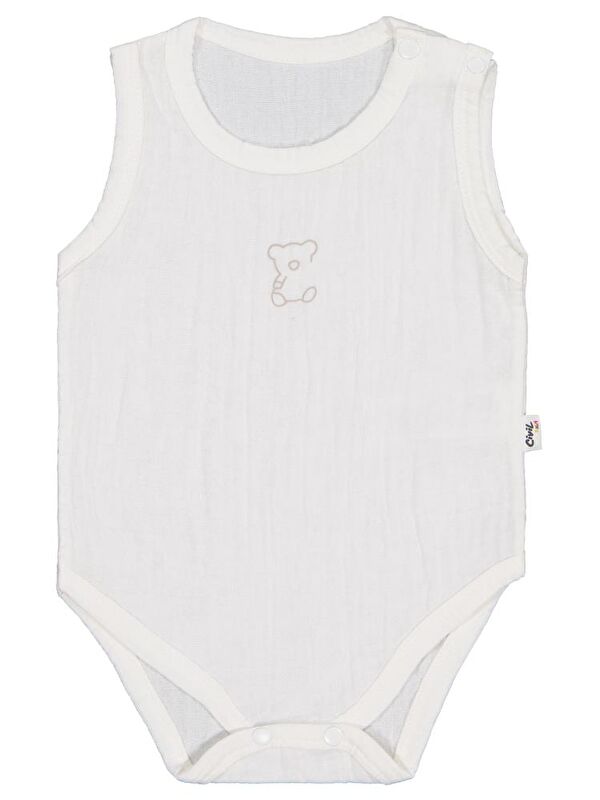 Civil Baby Ayıcık Baskılı 1-18 Ay Çıtçıtlı Badi - Ekru 9-12 Ay