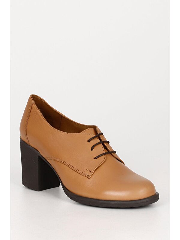 TABA Hakiki Deri Yuvarlak Burun Orta Topuklu Kauçuk Taban Bağcıklı Kadın Ayakkabı 24135 - Görsel 6