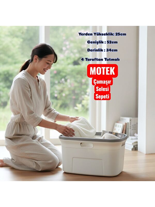 Technow Motek 4 Taraflı Tutulabilen Çamaşır Sepeti Selesi Beyaz Gri