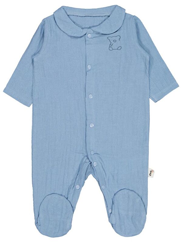 Civil Baby Yakalı Ayıcık Baskılı 1-9 Ay Tulum - Mavi 3-6 Ay