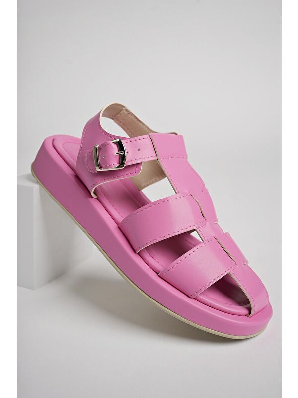 DOSSİ Dolgu Topuklu Bilekten Bağlamalı Tokalı Kadın Sandalet - Görsel 7