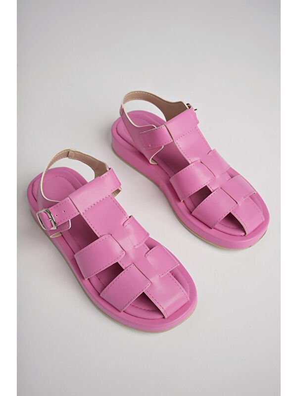 DOSSİ Dolgu Topuklu Bilekten Bağlamalı Tokalı Kadın Sandalet - Görsel 8