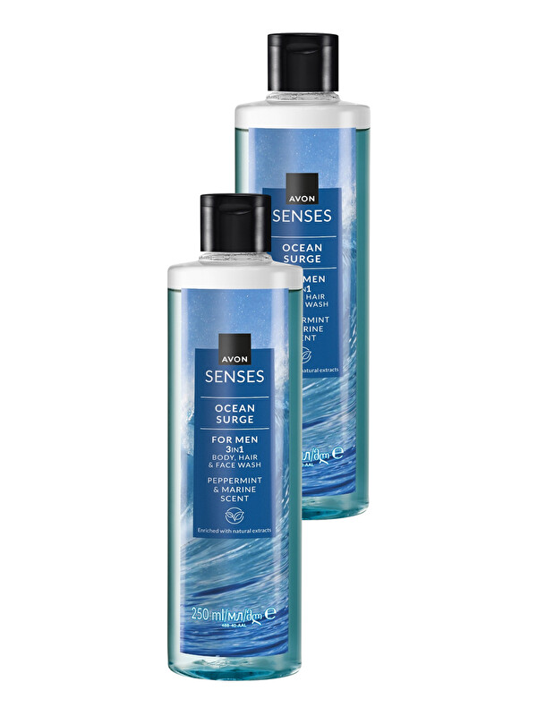 AVON Senses Ocean Surge Nane ve Deniz Kokulu Saç ve Vücut için Erkek Duş Jeli 250 Ml. İkili Set