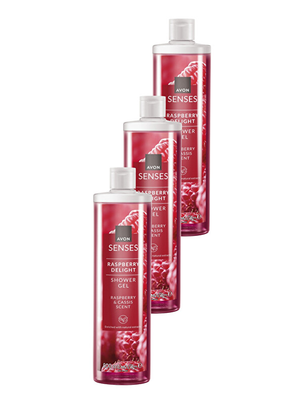 AVON Senses Rapsberry Delight Frambuaz ve Frenk Üzümü Kokulu Duş Jeli 500 Ml. Üçlü Set