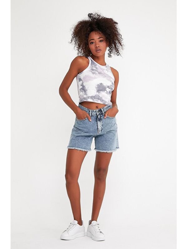 Süperlife Kadın Crop Örme Arkası Yüksek Yaka Slim Fit Atlet-Tişort SPR21Y11