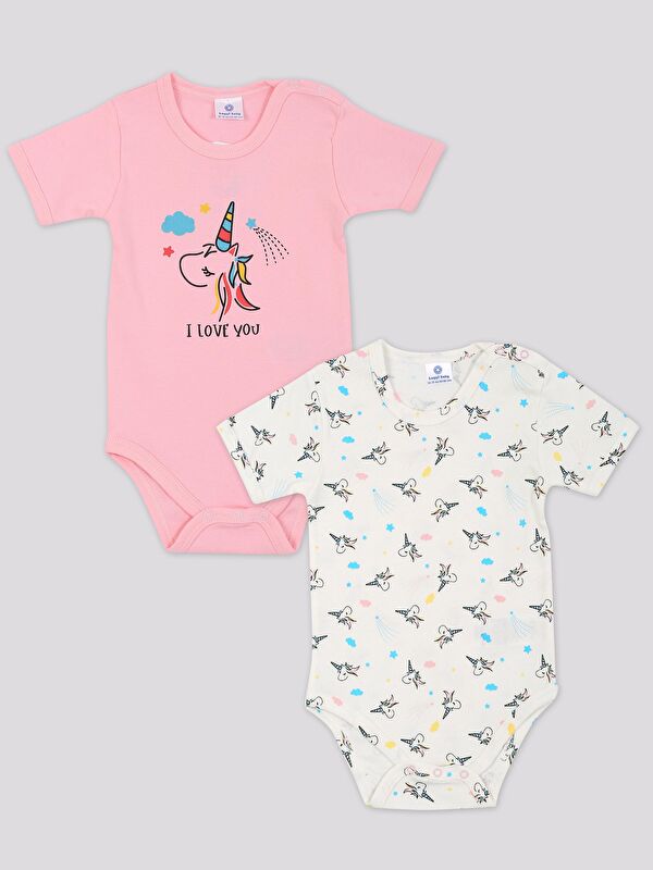 Luggi Baby Bisiklet Yaka Baskılı Kız Bebek Çıtçıtlı Body 2'li