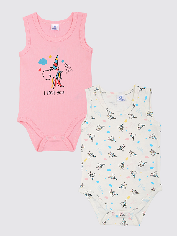 Luggi Baby Bisiklet Yaka Baskılı Kız Bebek Çıtçıtlı Body 2'li