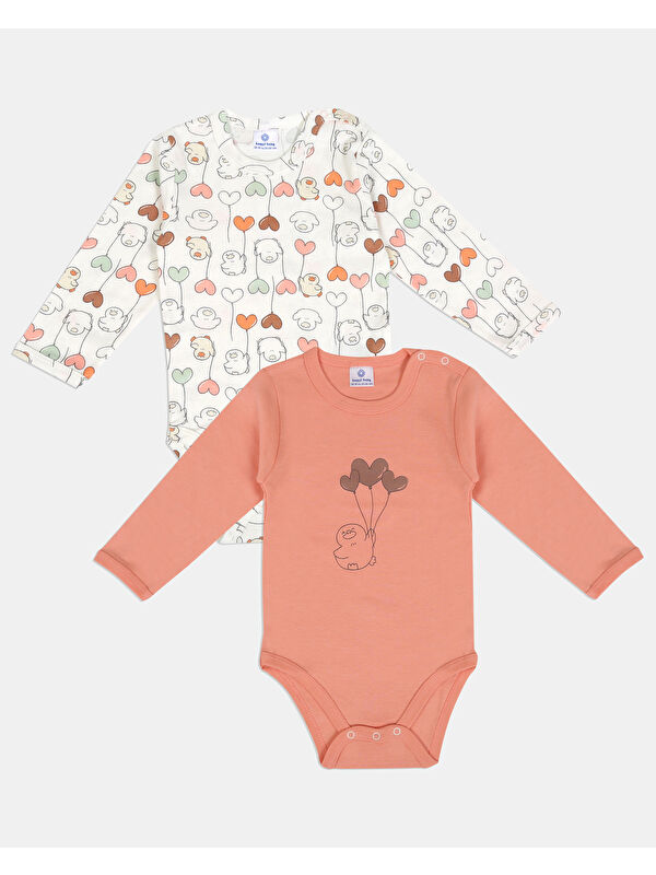Luggi Baby Bisiklet Yaka Baskılı Uzun Kollu Kız Bebek Çıtçıtlı Body 2'li