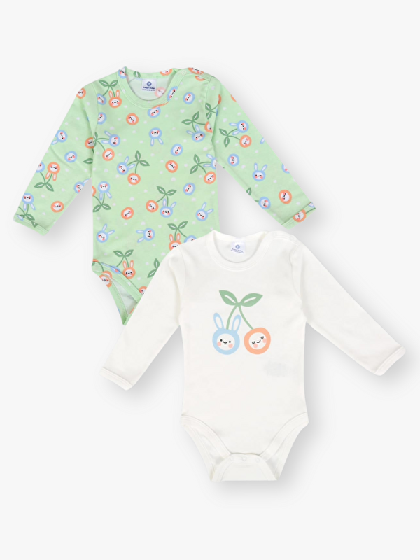 Luggi Baby Bisiklet Yaka Baskılı Uzun Kollu Kız Bebek Çıtçıtlı Body 2'li