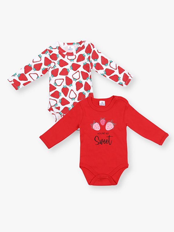 Luggi Baby Bisiklet Yaka Baskılı Uzun Kollu Kız Bebek Çıtçıtlı Body 2'li