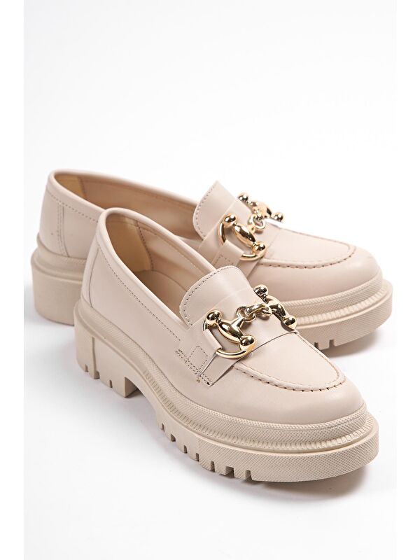 Denni Oval Burunlu Metal Tokalı Trak Tabanlı Kadın Loafer - Görsel 3