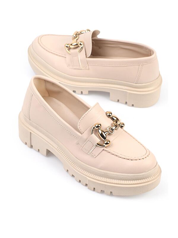 Denni Oval Burunlu Metal Tokalı Trak Tabanlı Kadın Loafer - Görsel 4