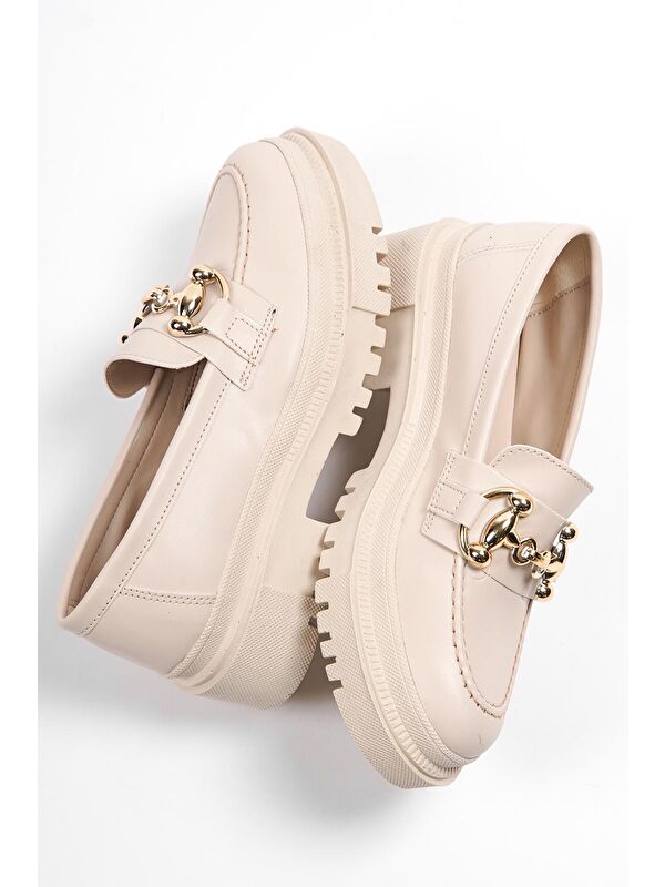 Denni Oval Burunlu Metal Tokalı Trak Tabanlı Kadın Loafer - Görsel 8