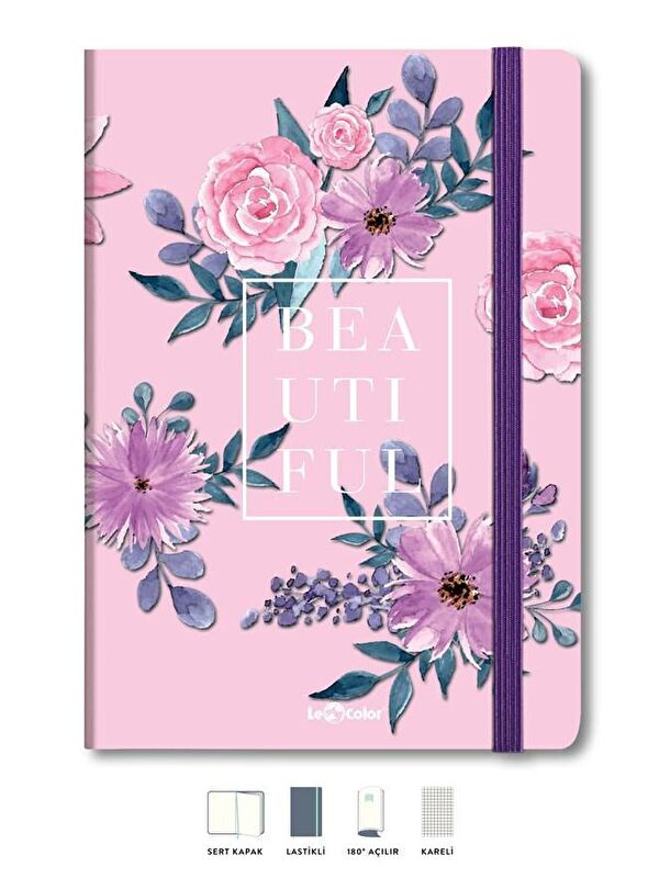 LE COLOR Çiçekli Defter Kareli Pembe 17x24 cm